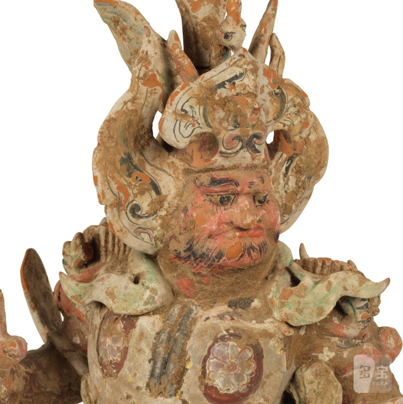 唐 陶加彩天王立像 | STATUETTE DE LOKAPALA EN TERRE CUITE PEINTE - 图3